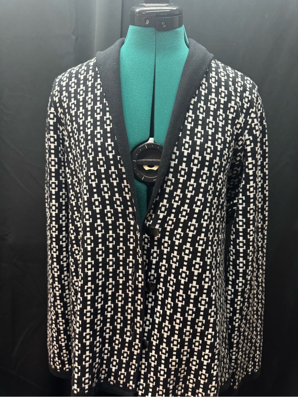 Pendleton Black and White Geometric Knit Cardigan